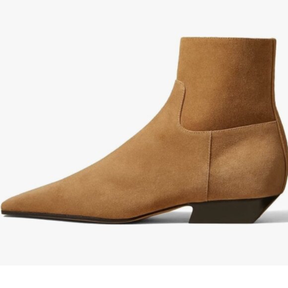 miss left Shoes - miss left Women's Square Closed Toe Low Chunky Heel Ankle Booties Brown